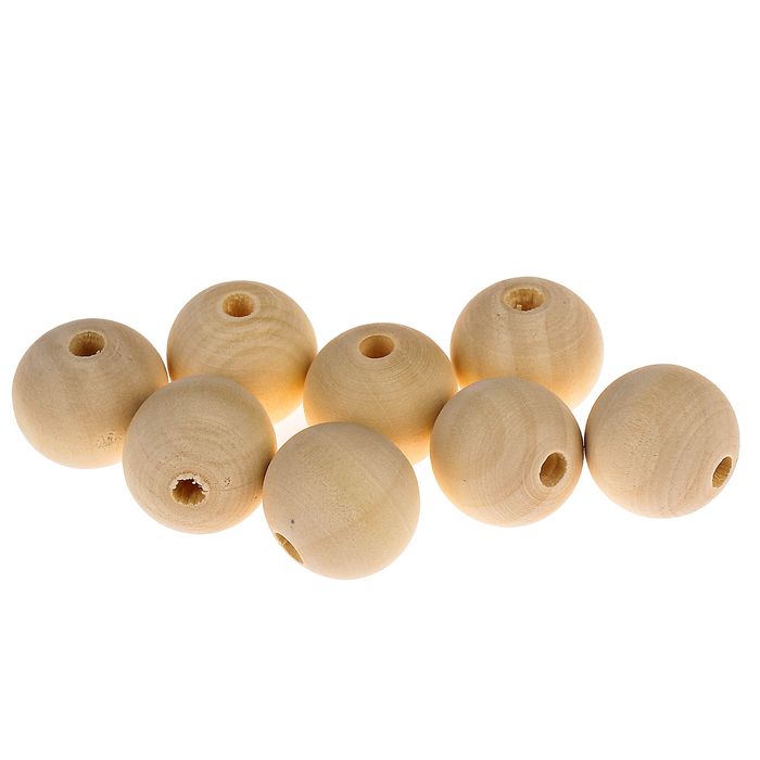 Бусины деревянные d=20 мм ±1 мм, набор 8 шт., без покрытия — PalitraMastera