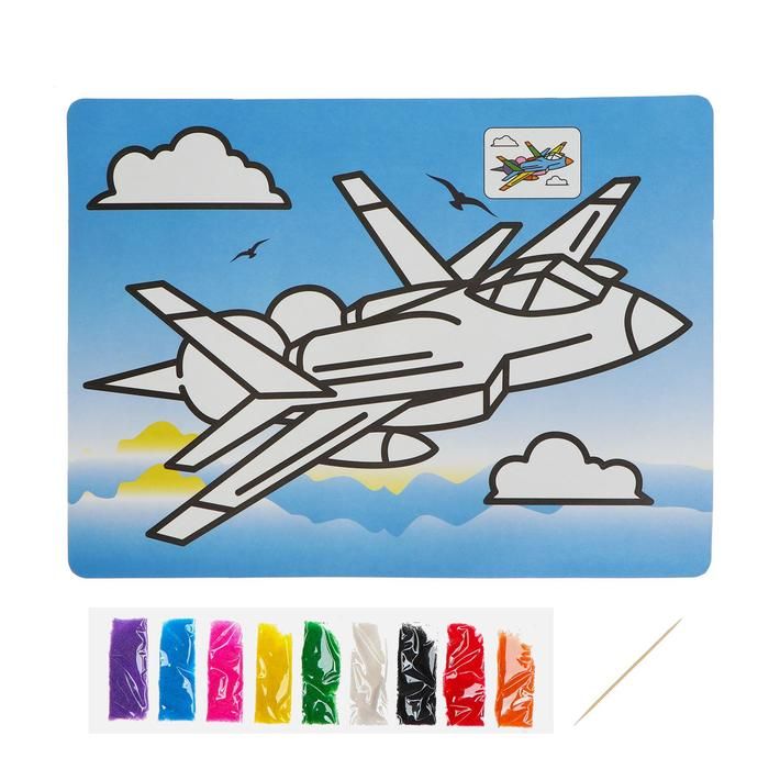 Фреска с цветным основанием «Истребитель» 9 цветов песка по 2 г фото 1 — PalitraMastera
