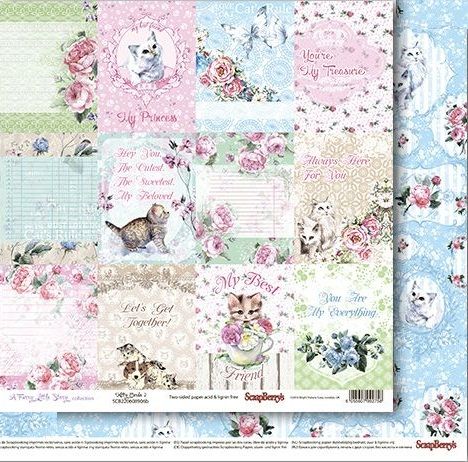 Бумага для скрапбукинга 30,5х30,5 см 190 гр/м, двусторон Шебби Кошки Карточки 2, (10 шт/уп) ENG фото 1 — PalitraMastera