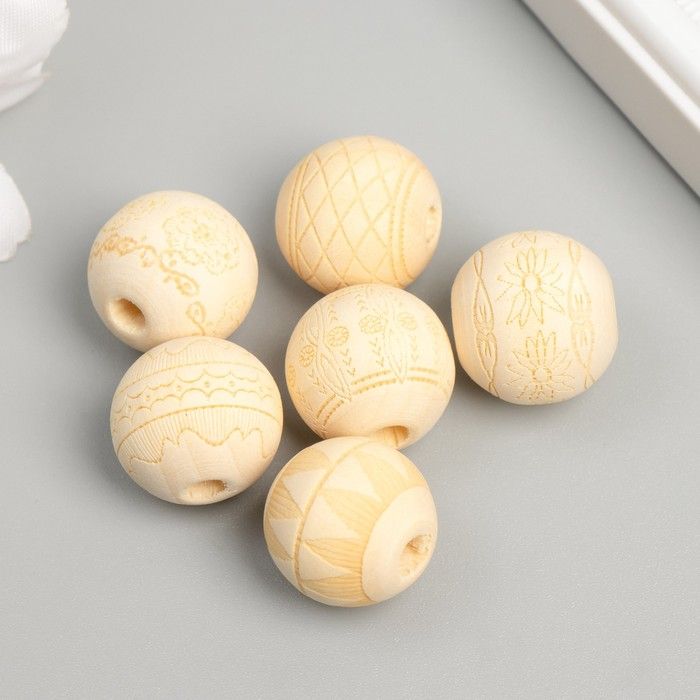 Бусина дерево для творчества "Круглая. Узоры" d=1,8 см набор 6 шт  9580890 фото 1 &mdash; PalitraMastera