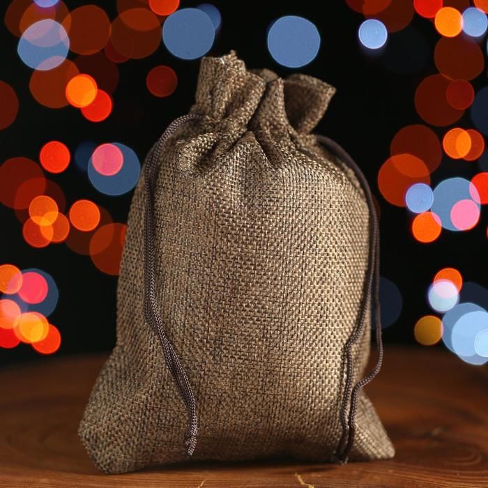 Мешочек подарочный из холщи, коричневый, 13 х 18 см фото 1 — PalitraMastera