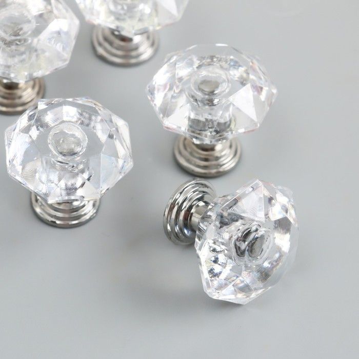 Ручка для шкатулки металл "Кристалл прозрачный" серебро 2,6х2,6х2,4 см  9550680 &mdash; PalitraMastera