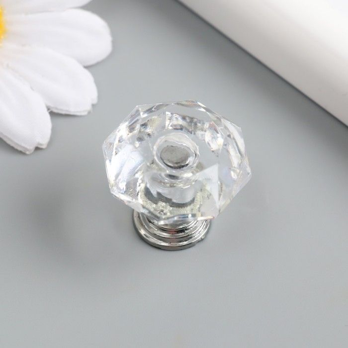 Ручка для шкатулки металл "Кристалл прозрачный" серебро 2,6х2,6х2,4 см  9550680 &mdash; PalitraMastera